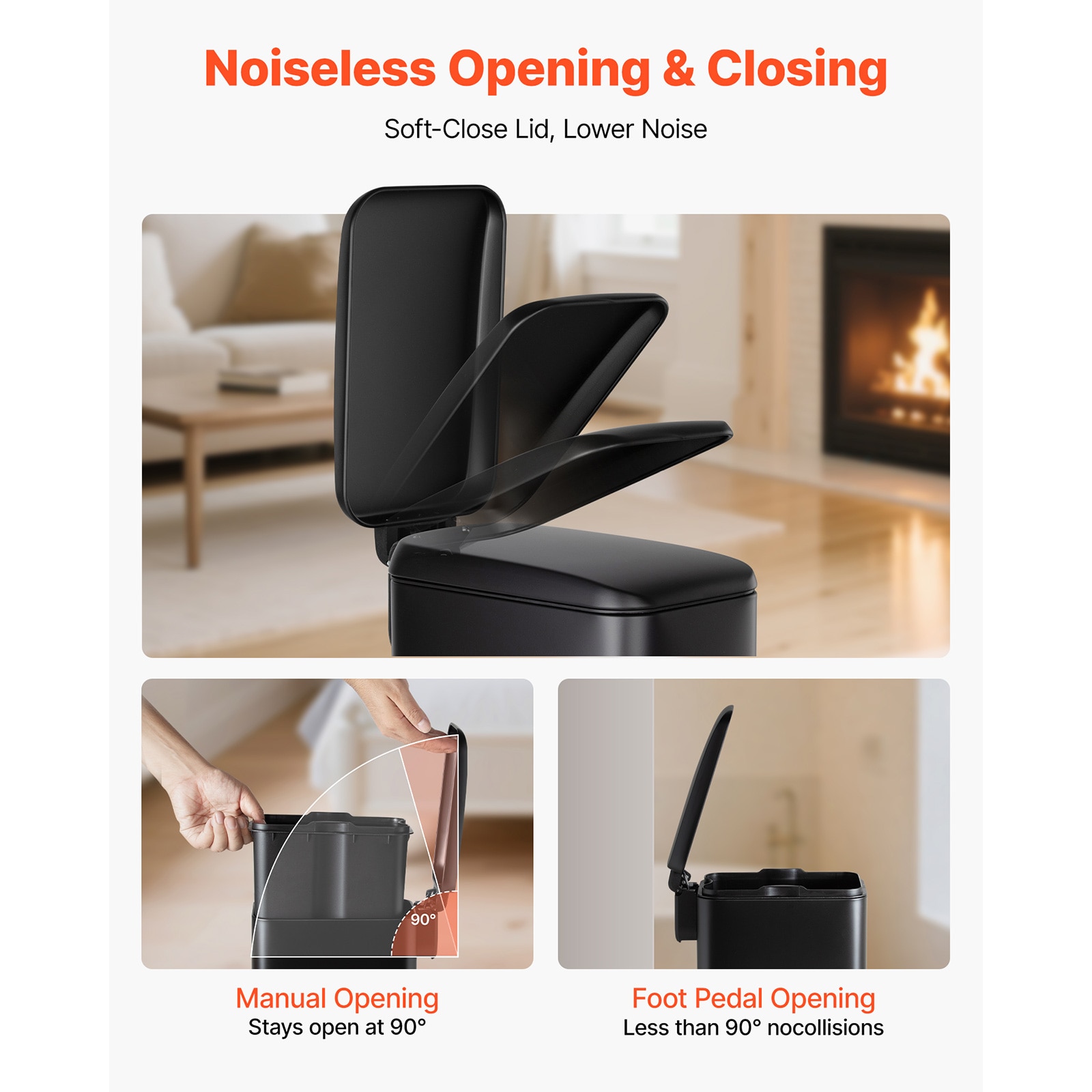 Slim Bathroom Trash Can With Step Pedal And Soft Close Lid Black_voghion.com